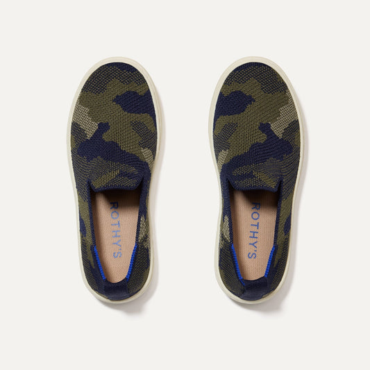 The Kids Sneaker in Spruce Camo shown from the top.
