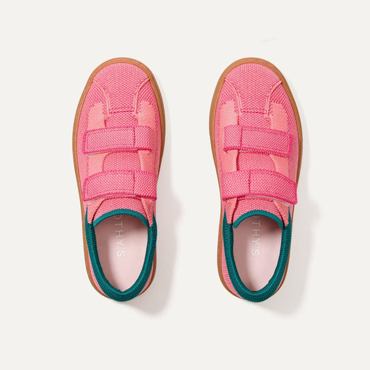 The Kids Strap Sneaker in Watermelon shown from the top.