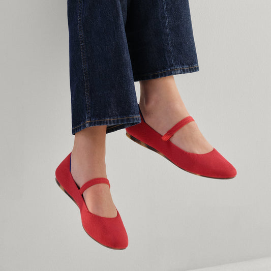 hover | Model wearing The Square Mary Jane in Lollipop Red.