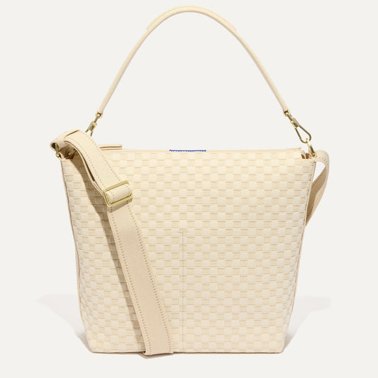 PDP |The Mini Zip Bucket in White Sand shown from the front.
