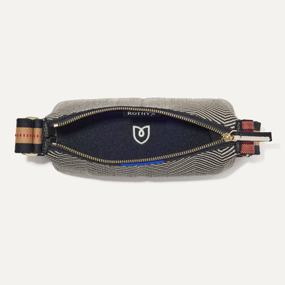 The Casual Crossbody in Dark Mist, shown from above, with the interior exposed.