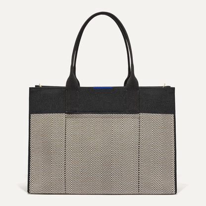 PDP |The Classic Tote in Black Herringbone, shown from the front.