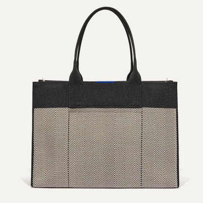 PLP |The Classic Tote in Black Herringbone, shown from the front.