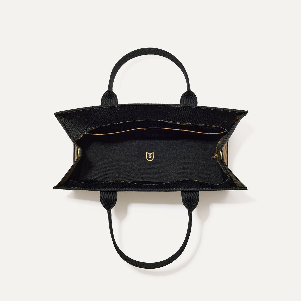 The Classic Tote in Tiramisu, shown from above, with the interior exposed.