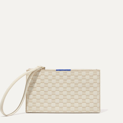 PDP |The Wallet Wristlet in Vanilla Basketweave, shown from the front.