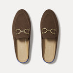 The Double Bit Loafer Mule in Cinnamon Raffia-Knit shown from the top.