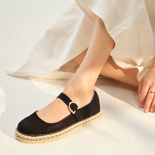 hover | Model wearing The Espadrille Mary Jane in Black.