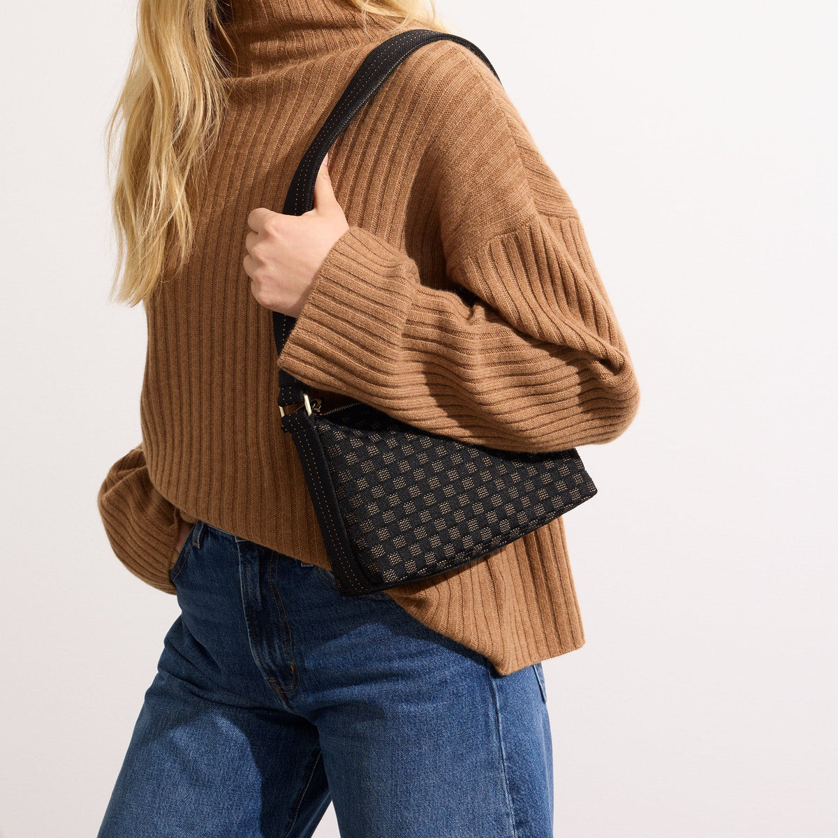 hover | The Casual Crossbody in Night Song, worn over the shoulder by a model, shown from the side.