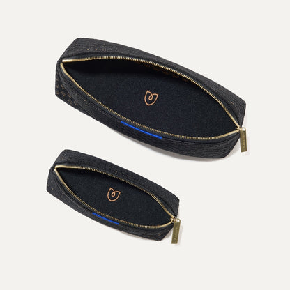 The Vanity Set in Night Song shown from the top with zipper closure open.