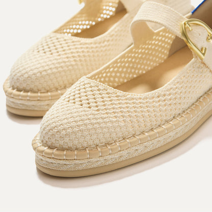 Close up of the vamp of The Espadrille Mary Jane in Jasmine.