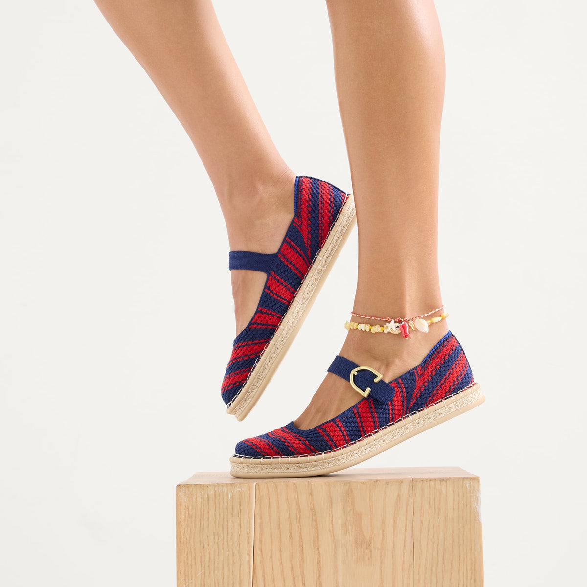 hover | Model wearing The Espadrille Mary Jane in Cherry Tide.