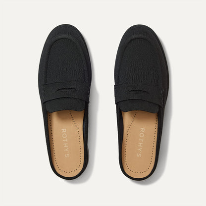 The Penny Loafer Mule in Black shown from the top.
