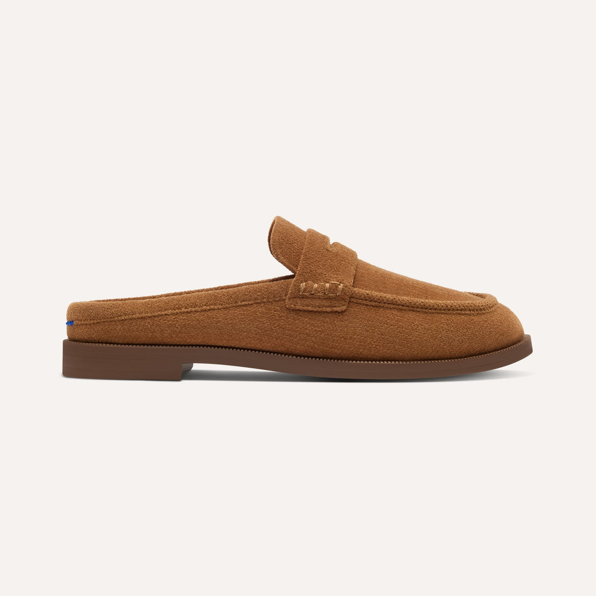 side | The Penny Loafer Mule in ReVelvet Caramel shown from the side.