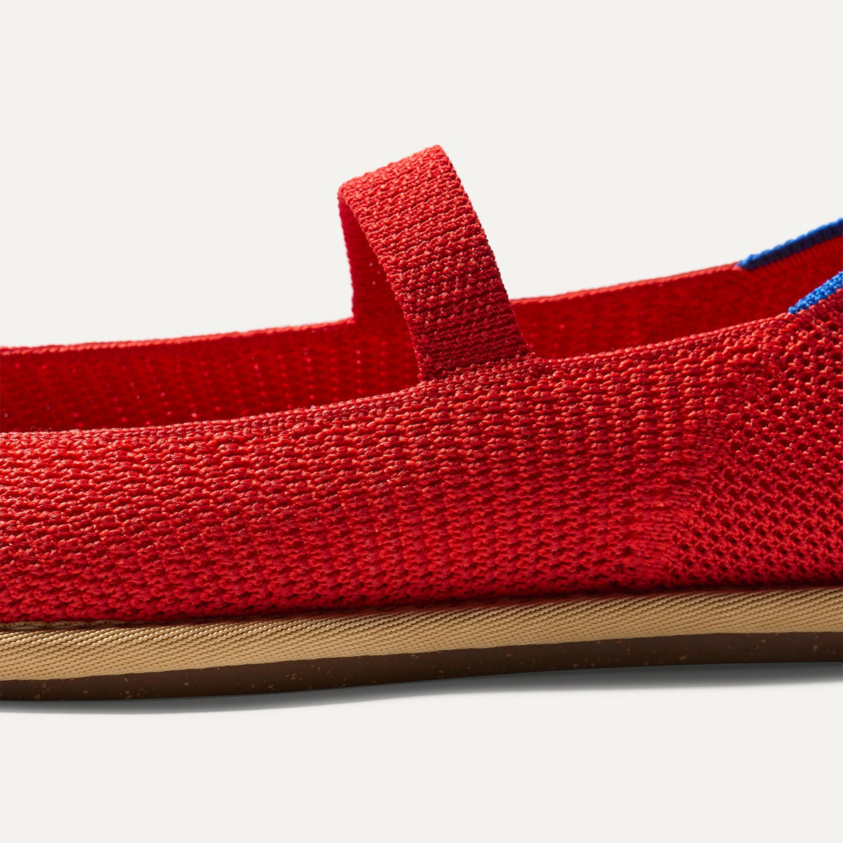 The vamp and top strap of The Cruiser Mary Jane in Poppy Raffia-Knit.