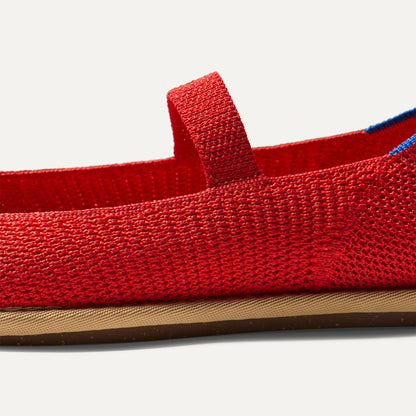 The vamp and top strap of The Cruiser Mary Jane in Poppy Raffia-Knit.
