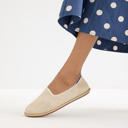 hover | Model wearing The Cruiser Loafer in White Raffia-Knit.