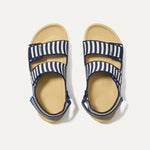 The Kids Double Strap Sandal in Sailor Stripes shown from the top.