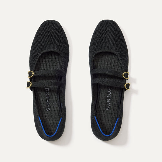 The Double Buckle Mary Jane in ReVelvet™ Black shown from the top.