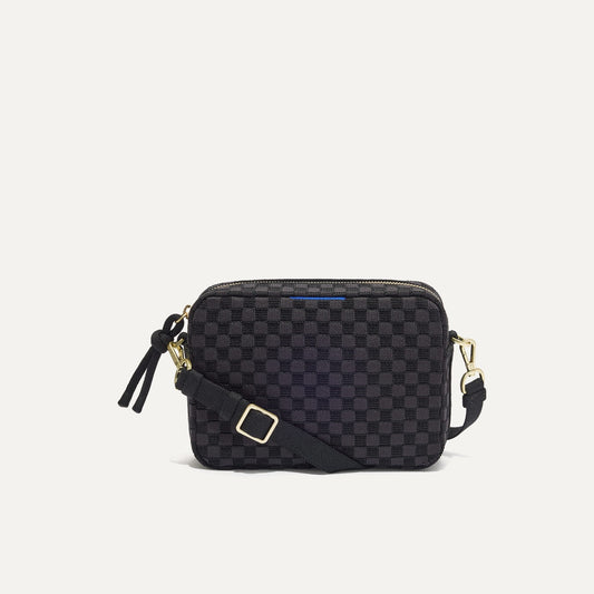 PLP |The Crossbody Camera Bag in Black Sand, shown from the front.