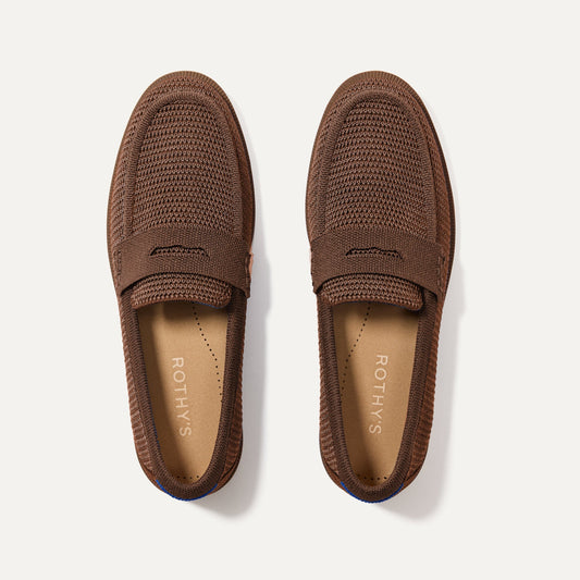 The Penny Loafer in Cinnamon Raffia-Knit shown from the top.