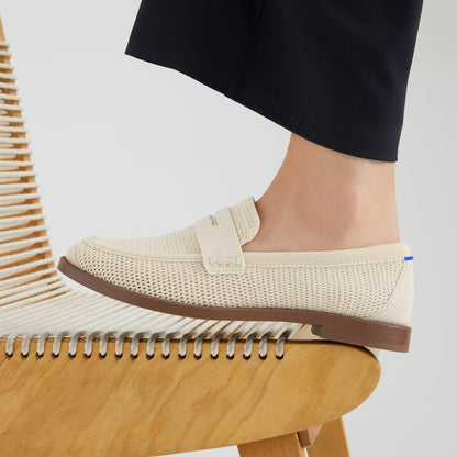 hover | Model wearing The Penny Loafer in Conch Raffia-Knit.