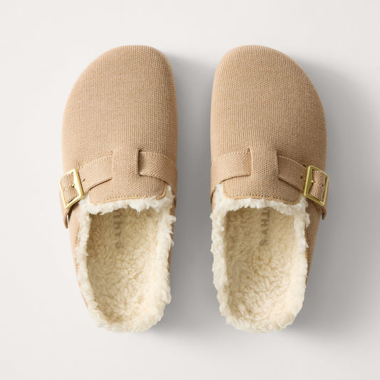 PDP |The Teddy Buckle Clog in Honey shown from the top.