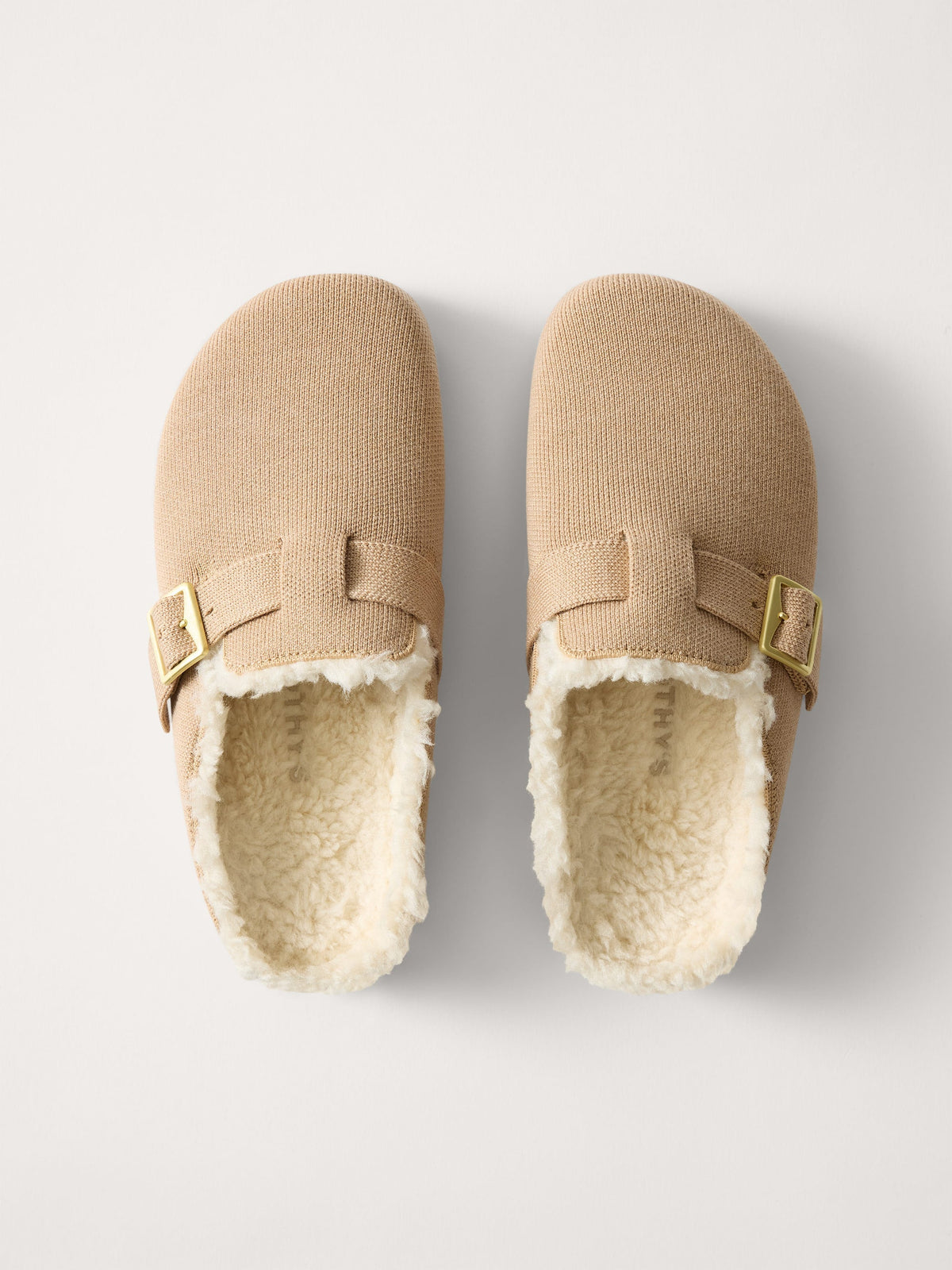 PLP |The Teddy Buckle Clog in Honey shown from the top.