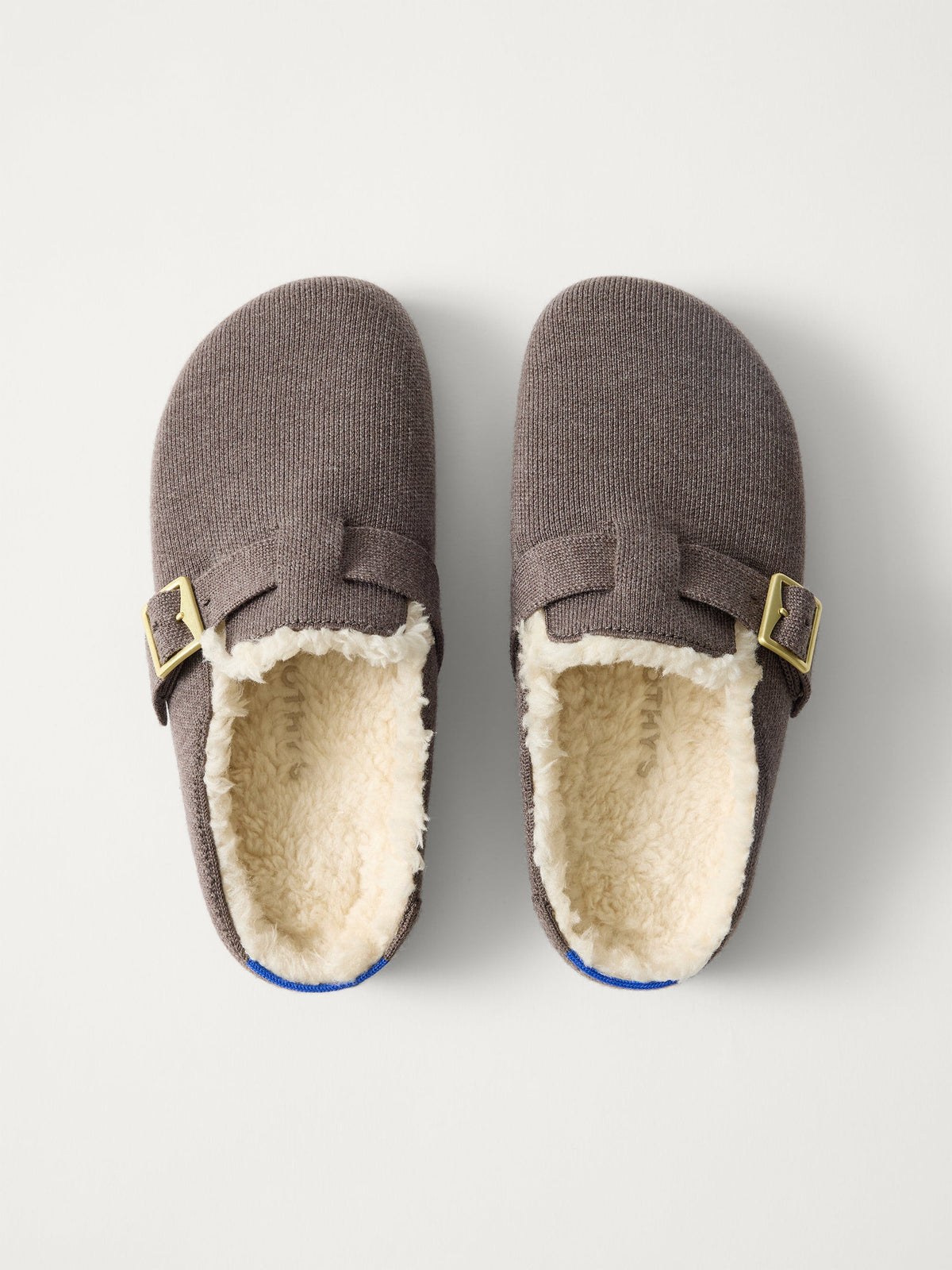 PLP |The Teddy Buckle Clog in Porcini shown from the top.