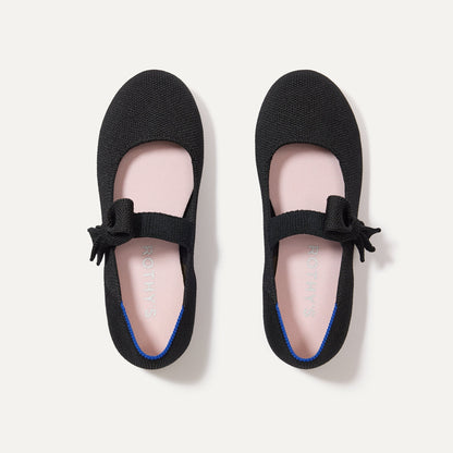 The Kids Tux Bow Mary Jane in Black shown from the top.