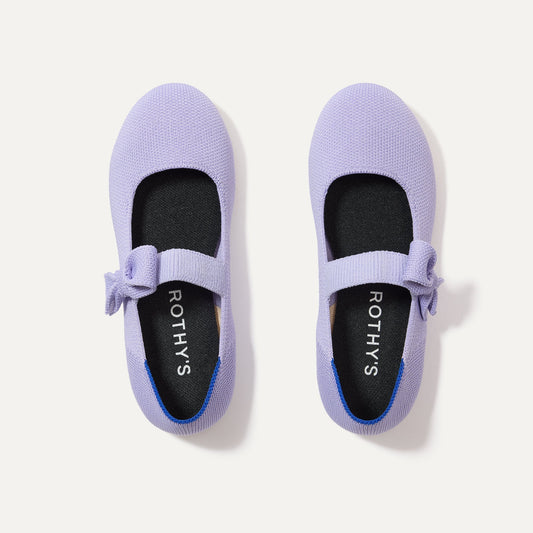 The Kids Tux Bow Mary Jane in Soft Orchid shown from the top.