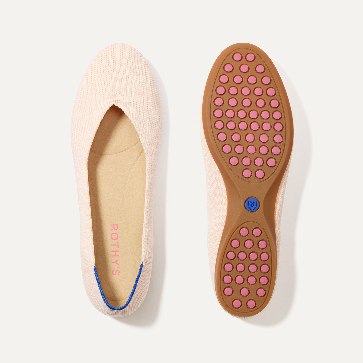 PLP |The Daily Flat in Bubbly Pink shown from the top with one shoe showing the outsole.