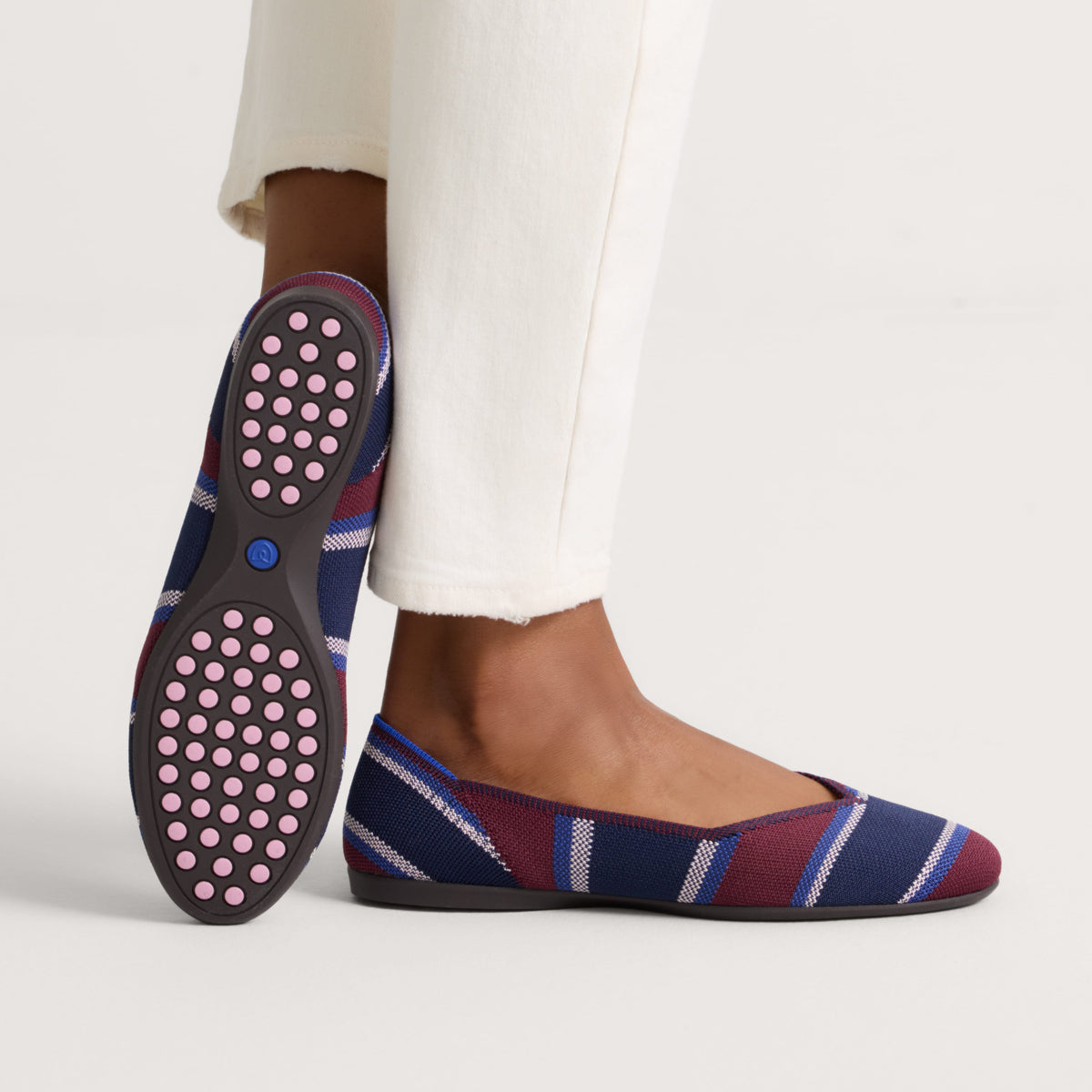 hover | Model wearing The Daily Flat in Fig Stripe.