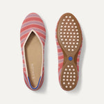 PLP |The Daily Flat in Sunkiss Stripe shown from the top with one shoe showing the outsole.