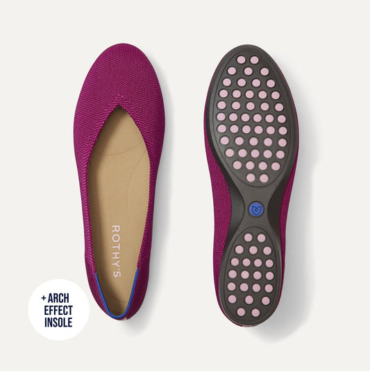 The Daily Flat in Wild Berry shown from the top with one shoe showing the outsole.