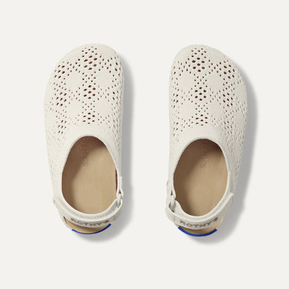 The Kids Clog in White Crochet shown from the top.