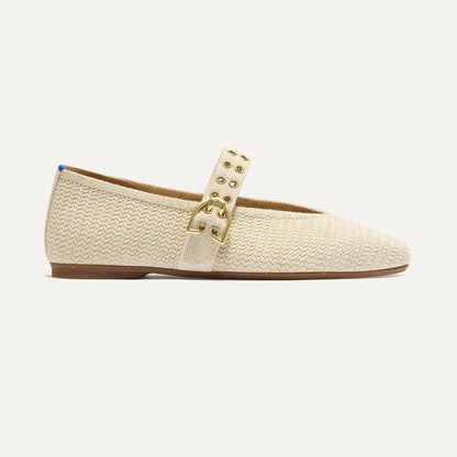 side | The Max Buckle Mary Jane in Cream Woven shown from the side.