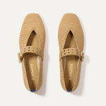 The Max Buckle Mary Jane in Tan Woven shown from the top.