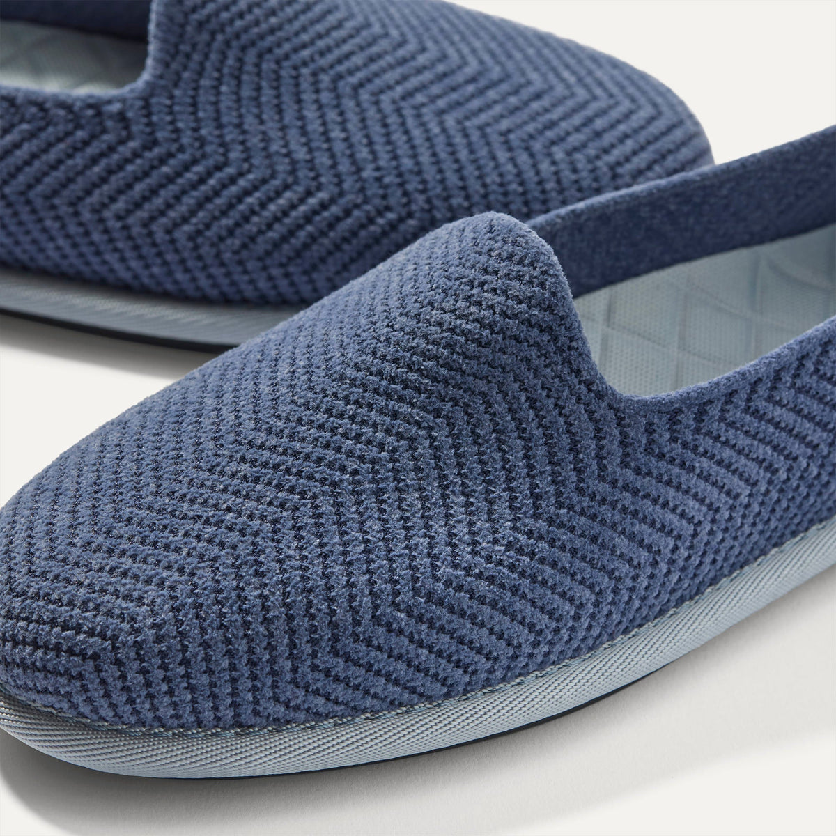 macro | The toe and vamp of The Cruiser Loafer in ReVelvet Fog Herringbone.