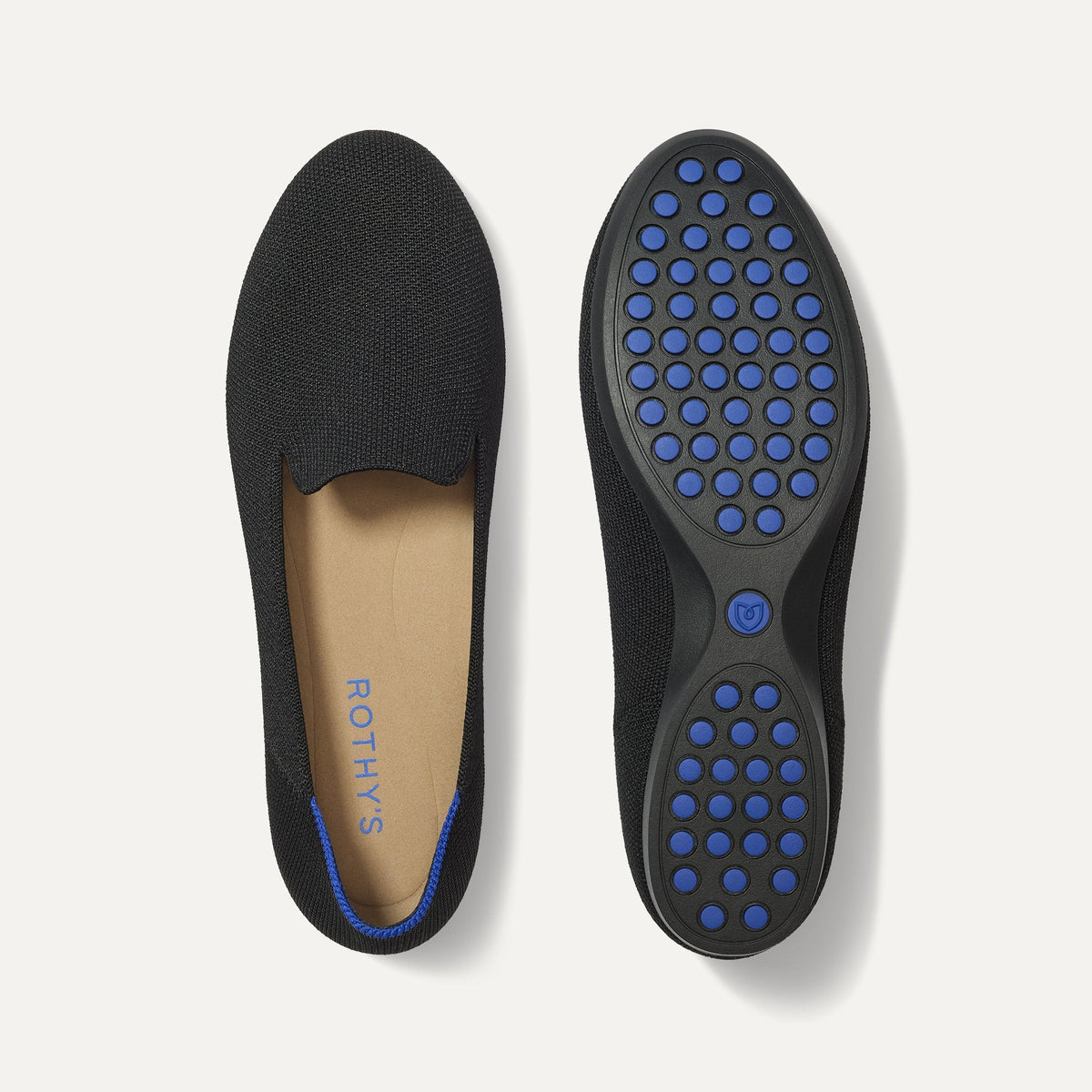 PLP |The Daily Loafer in Black shown from the top with one shoe showing the outsole.