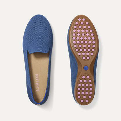PLP |The Daily Loafer in Blue Trench shown from the top with one shoe showing the outsole.