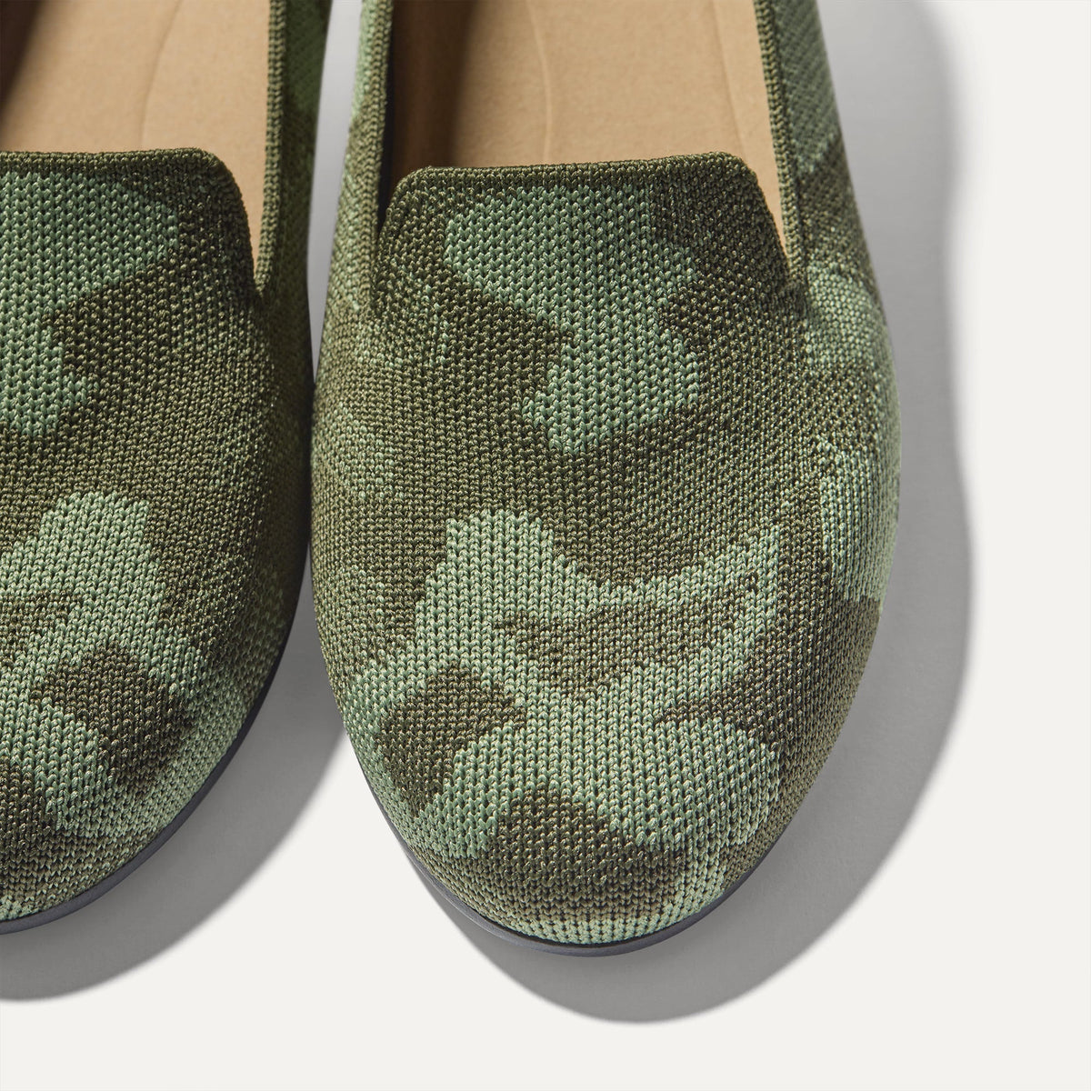 Close up of the toe and vamp of The Daily Loafer in Green Camo.