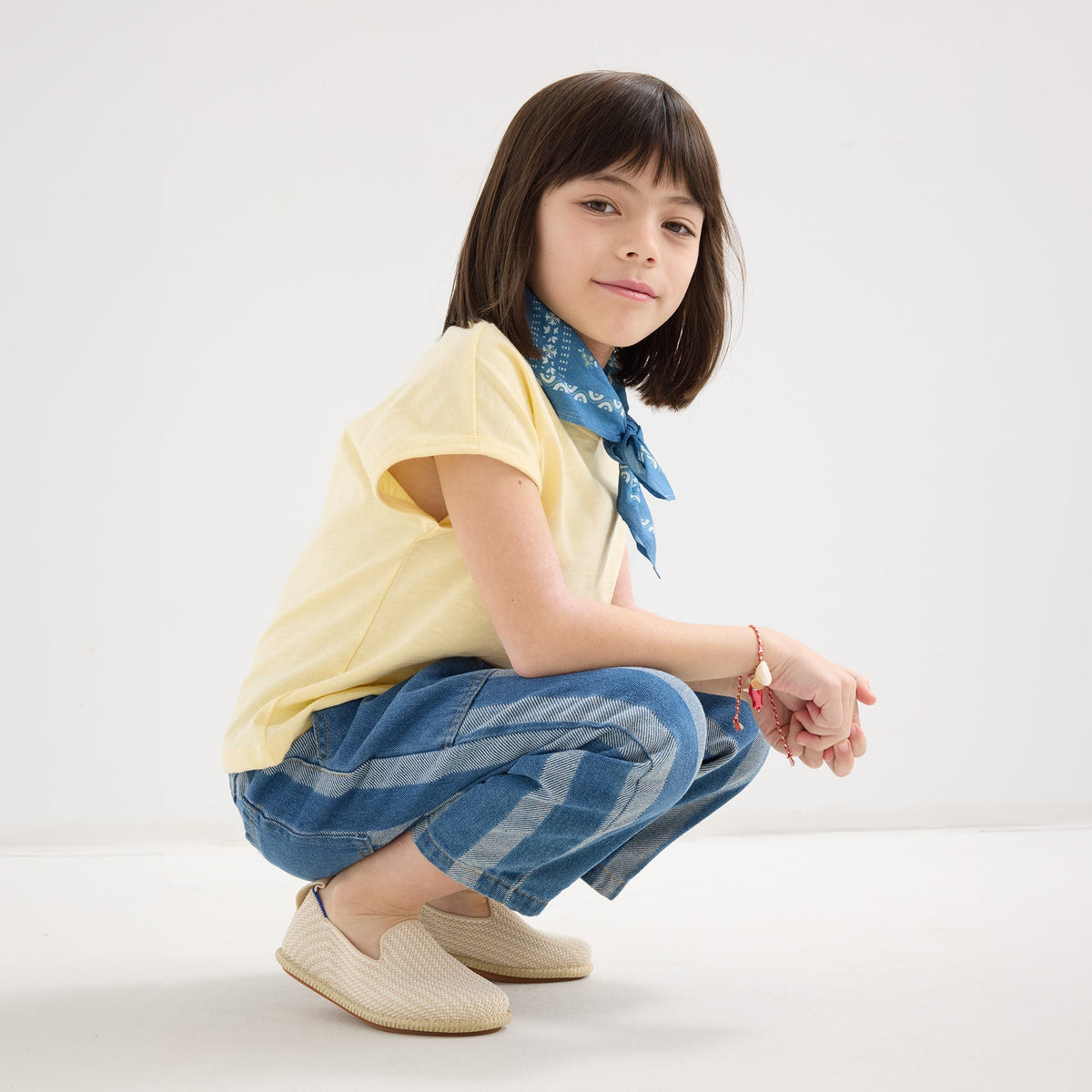 model | Alternate of Child wearing The Mini Loafer in Cream Puff Stripe.