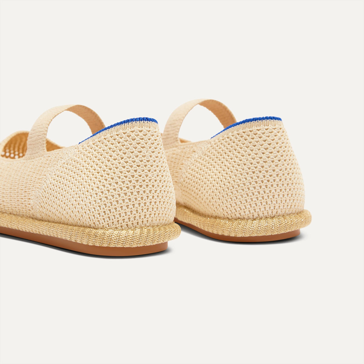 Close up of the heel of The Mini Mary Jane in Opal Raffia-Knit.