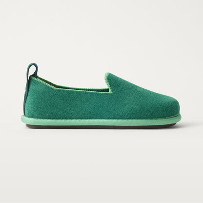The Mini Loafer in ReVelvet™ Peapod shown from a side view showing the outsole.