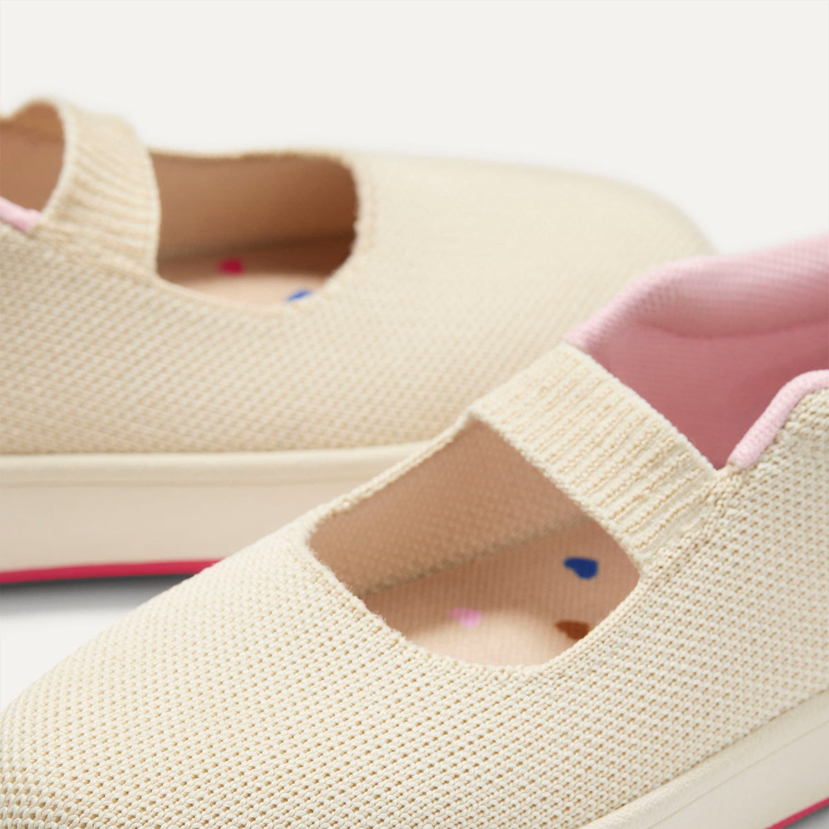 Close up of the strap detail of The Kids MJ Sneaker in Cream Puff.