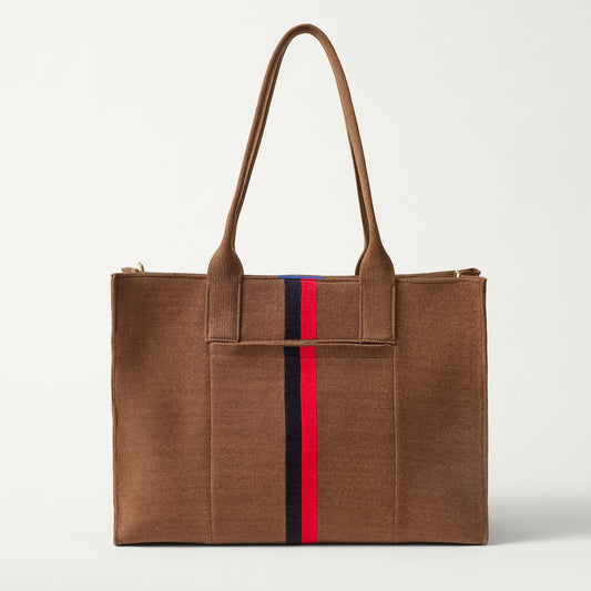 PDP |The Classic Tote in ReVelvet Cinnamon Stripe, shown from the front.