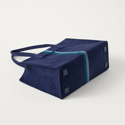 The Classic Tote in ReVelvet Peacock, shown from the bottom.